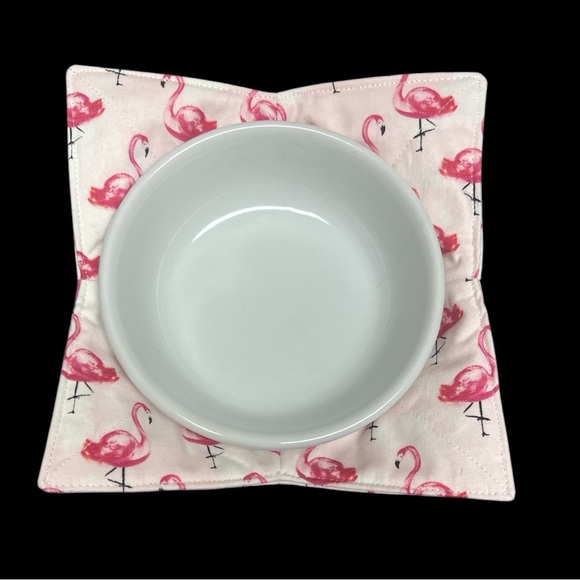 Hand Crafted Bowl Cozy Bowl Holder Microwavable  Cotton Pink Flamingo - Picture 3 of 13